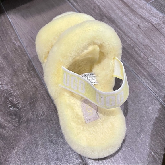 NEW UGG Oh Yeah Fur Slides Yellow Slippers - Picture 8 of 9